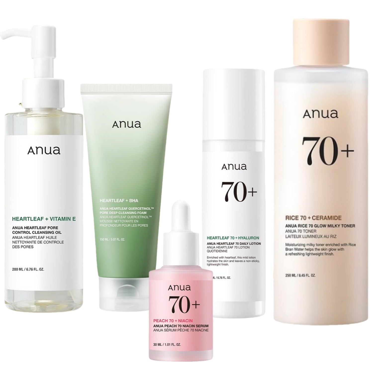 Anua 6-Piece Skincare Set for calm, hydrated, radiant skin.